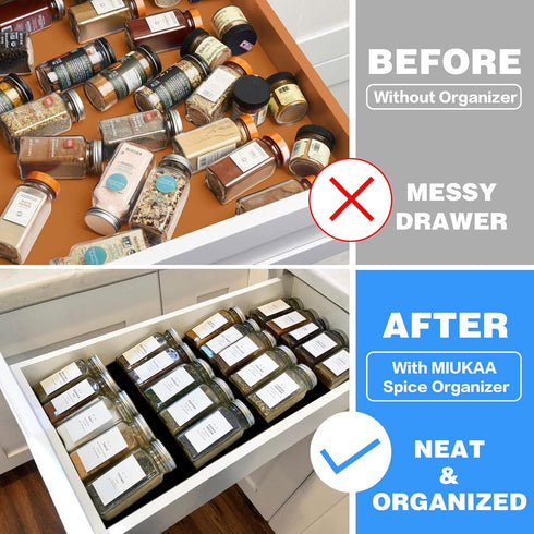 MIUKAA Spice Drawer Organizer for Drawers Wider Than 9 inches, Black Acrylic 4 Tier Seasoning Jars Drawers Insert, Kitchen Spice Rack Tray for Dra...