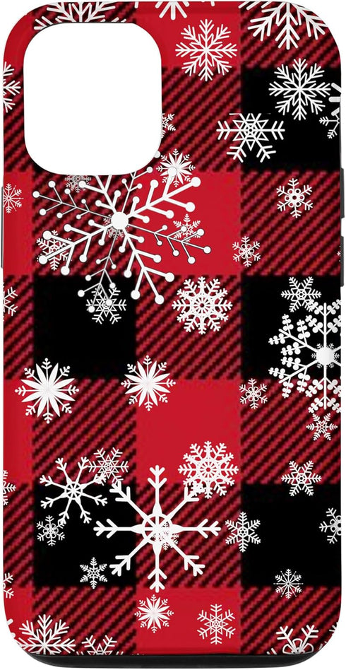 iPhone 14 Snowflakes Red Black Winter Buffalo Plaid Christmas Phone Case...