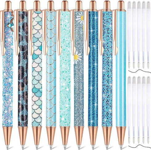 9 Pcs Fancy Pens for Women Cute Pens Sparkly Glitter Pens with 10 Pcs Black Ink Refills Pretty Pen Gifts Journaling Pens for Girls Office School C...