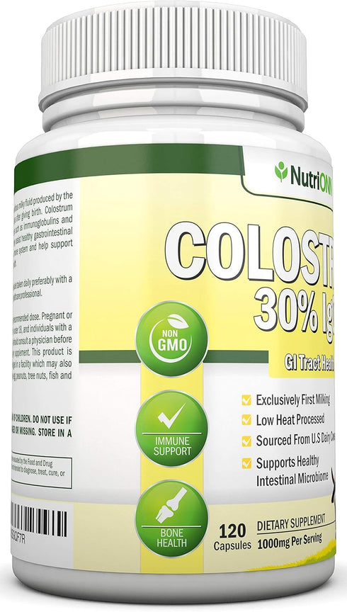 Colostrum - 1000mg - 120 Capsules - 30% IgG - Non-GMO US Dairy - First Milking Bovine Colostrum - Low Heat Processed - Great for GI Tract Health -...