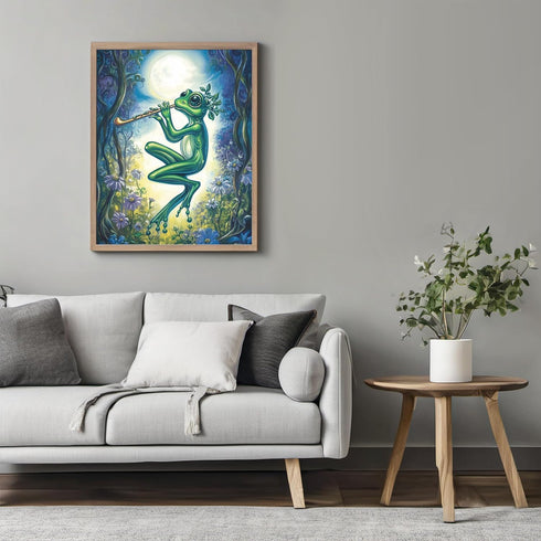 Posterizer 1 pcs-whimsical forest scene-frog playing music 5-Art for Animal Lovers-Fantasy & Fiction Art-Gift for Daughter, Son, Kids- unframed wa...