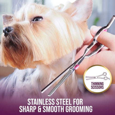 Dog Grooming Scissors With Safety Round Tips, 7 In 1 Pet Grooming Scissors Set, Pet Cutting Scissors Kit With Thinning, Straight, Curved Shears & ...