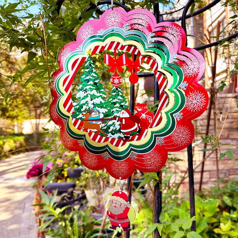 Wind Spinner Outdoor Metal Santa Claus 12inch 3D Stainless Steel Garden Sculpture 3D Wind Spinner Hanging Yard Garden Decor Gifts Indoor/Outdoor D...