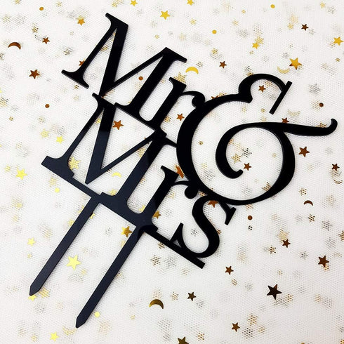 Mr and Mrs Cake Topper, Bride And Groom Sign Wedding Engagement Cake Toppers Decorations (Black Acrylic)...