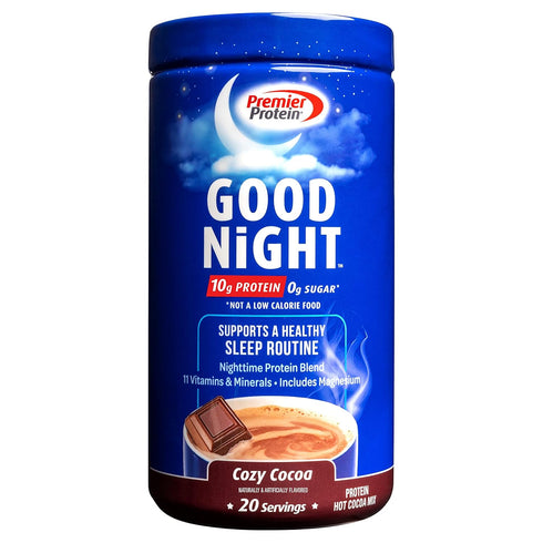 Premier Protein Good Night Protein Powder, Hot Cocoa Mix, 10g Protein, 0g Sugar, 11 Vitamins & Minerals, Nighttime Protein Blend, Magnesium, Zinc,...