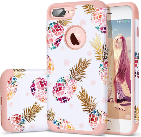 Fingic Pineapple Floral Ultra Slim Case Hard PC Soft Rubber Anti-Scratch Shockproof Protective Case Cover for iPhone 7/8 Plus (Pink02)...