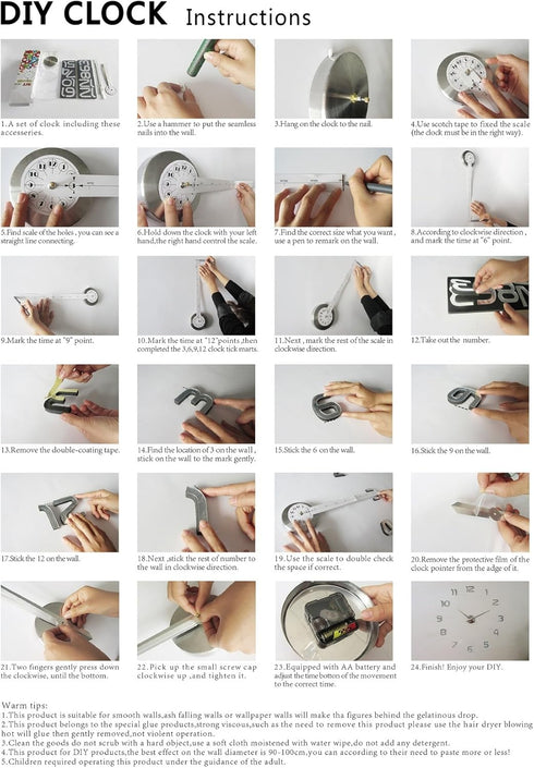 Timelike 3D DIY Wall Clock, 1M Modern Frameless Large 3D DIY Wall Clock Kit Decoration Home for Living Room Bedroom (Black-Black)...
