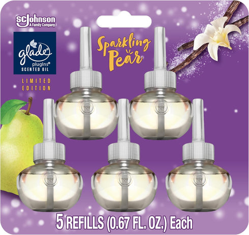 Glade PlugIns Refills Air Freshener, Scented and Essential Oils for Home and Bathroom, Sparkling Pear, Limited Edition Scent, 3.35 Fl Oz, 5 Count...