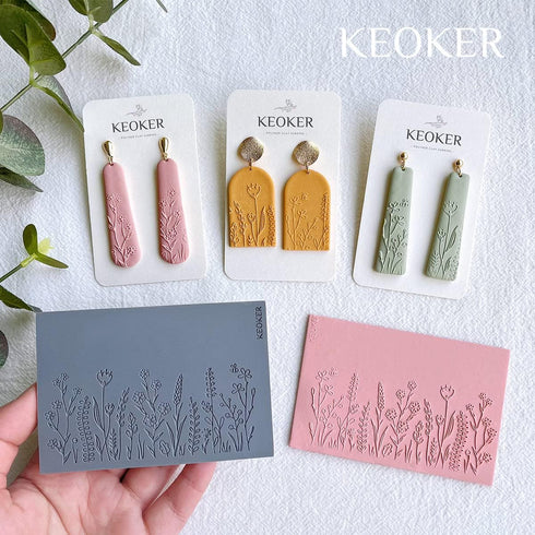 Keoker Polymer Clay Texture Sheets, Clay Texture Mat for Making Earrings Jewerly, Polymer Clay Earrings Tools (No.5 Floral)...