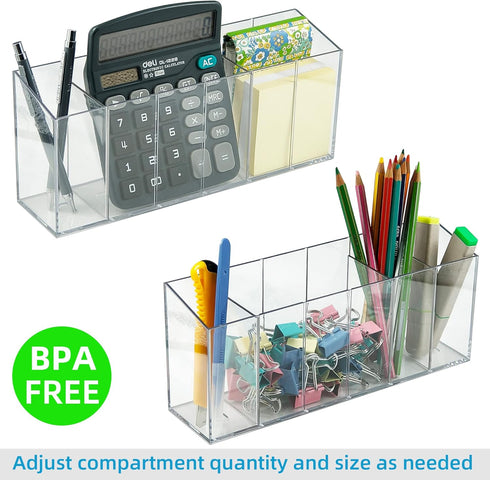 Pen Holder Makeup Brush Holder 6 Compartments Organizer with Removable Dividers for Desk Cosmetic Storage Office Accessory Bathroom Kitchen Deskto...