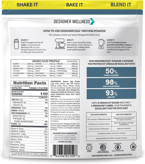 Designer Wellness, Designer Egg, Natural Egg Yolk & Egg White Protein Powder, Keto and Paleo Friendly, Low Calorie, Less Fat and Cholesterol, Clas...