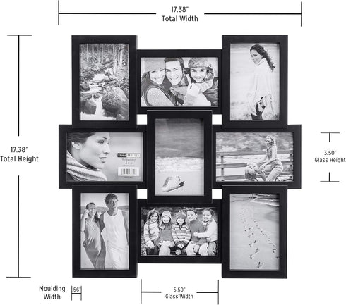 Malden 4x6 9-Opening Collage Picture Frame - Displays Nine 4x6 Pictures - Black...