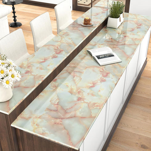 Beige Pink Marble Contact Paper Self Adhesive Marble Wallpaper Stick and Peel Waterproof Cream Granite Contact Paper for Countertops Kitchen Cabin...