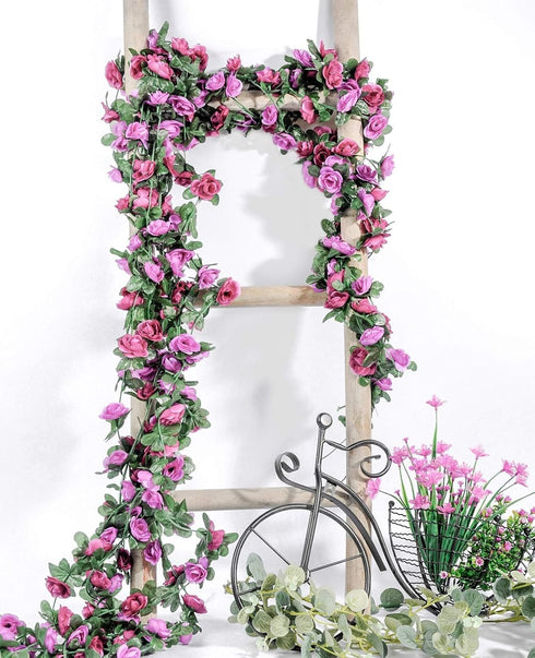 Miracliy 9Pcs 74FT Purple Flower Garland Artificial Rose Arch Vines Fake Spring Floral Garland for Flower Wall Backdrop Wedding Mothers Day Garden...