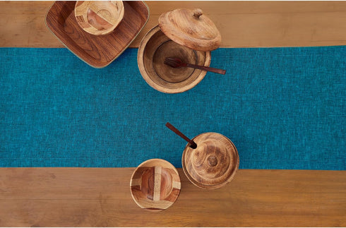 Solino Home Linen Table Runner 72 Inches Long - Athena, 100% Pure Linen Chambray Teal Dining Table Runner 14 x 72 Inch for Fall - Handcrafted and ...