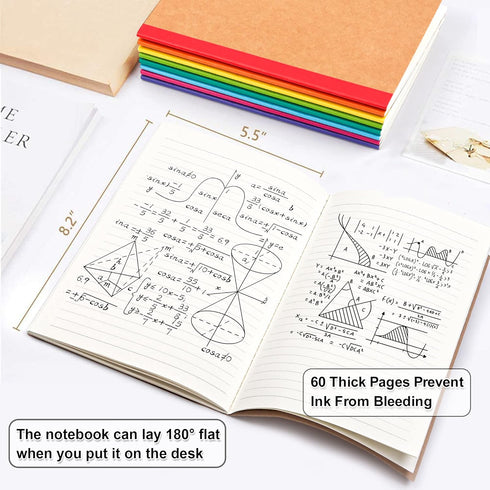 feela 16 Pack Composition Notebooks Bulk, Kraft Cover Lined Blank College Ruled Composition Travel Journals with Rainbow Spines For Women Students...