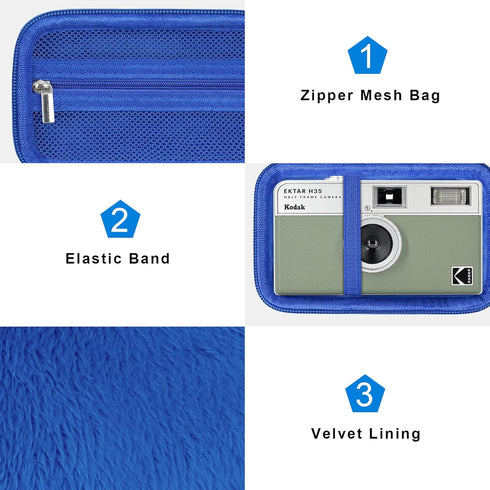 Canboc Carrying Travel Case for KODAK EKTAR H35/ H35N/ M35/ F9/ M38 Half Frame Film Camera, Point and Shoot Camera Bag, Zipper Mesh Pocket fits Fi...