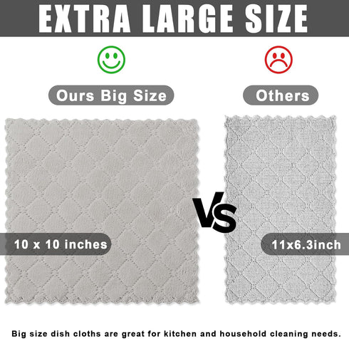 Homaxy 12 Pack Kitchen Dish Cloths (10 x 10 Inches, Grey), Super Soft and Absorbent Coral Velvet Dish Towels, Nonstick Oil Fast Drying Microfiber ...