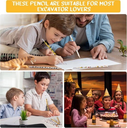 Teling 48 Pcs Construction Theme Pencil for Kids Excavators Themed Party Favors Assorted Bulldozer Blender Wood Pencils with Eraser Back to School...