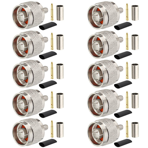 N Male Plug Crimp Coax Connector Adapter for RG58 LMR195 KSR195 RG400 3D-FB Cable (10 Pack)...