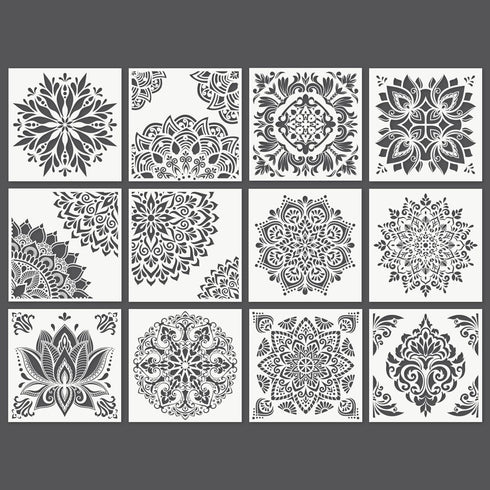 Arteza Mandala Stencils for Painting, 12 Unique Designs, 11.8 x 11.8 Inches, Thick Plastic, Art Supplies for Parties, Family Activities...
