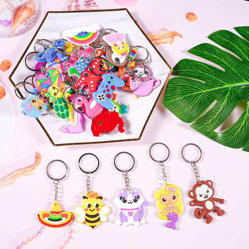 70Pcs Video Game Party Favors Video Game Keychains for Kids Birthday School Party Dinosaur Donut Marine Animal Mermaid Rainbow Bulk Keychains for ...