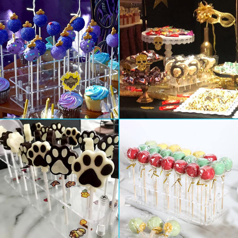 Goabroa Cake Pop Stand, 21 Holes Clear Acrylic Cakepops Display Stand, Transparent Cake pop Holder for Cake pop Sticks Under 0.2 inch (5mm) Diamet...