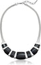 Nine West womens Silver-Tone and Black Agate 16" Frontal Necklace, 16" + 2" Extender...