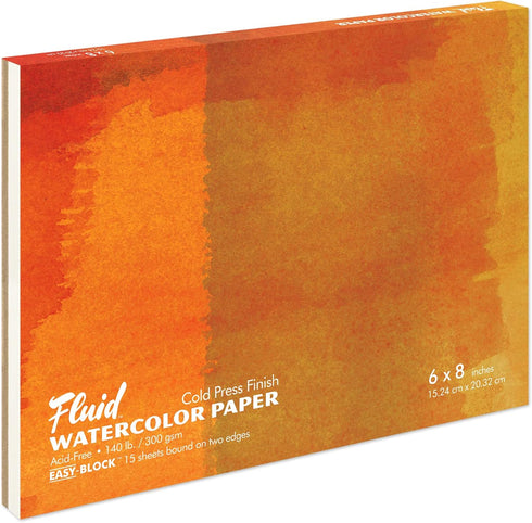 Fluid Watercolor Paper Block, 6 x 8 inches, 15 Sheets, 140 lb (300 GSM) Cold Press Pad for Artist Painting and Wet Media...