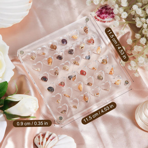 Acrylic Magnetic Seashell Display Box, Clear Small Craft Organizer Box Heart-Shaped Seashell Display Case Seashell Storage Box Container for Bead ...