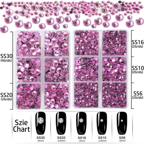 LPBeads 6400 Pieces Hotfix Rhinestones Pink Flat Back 5 Mixed Sizes Crystal Round Glass Gems with Tweezers and Picking Rhinestones Pen...