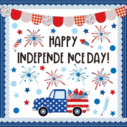 JarThenaAMCS 74Pcs Happy Independence Day Bulletin Board Kit Patriotic Red Blue Star Truck Fireworks Paper Cutouts with 100Pcs Glue Points 4th of ...