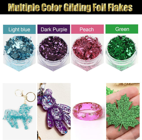 Gold Foil Flakes, 20 Bottles Gilding Flakes Set, Metallic Foil Flakes, Imitation Gold Foil Flakes with Tweezers for Resin, Nail Art, Painting, Sli...