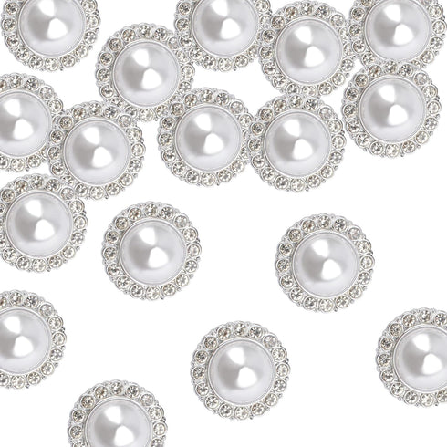 30 Pcs Faux Pearl Buttons with Rhinestone, Silver Retro Vintage Pearl Acrylic Buttons Round Crystal Buttons Sew on Buttons Embellishments for DIY ...
