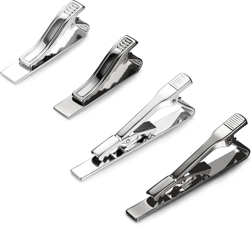 LOYALLOOK 2-4pcs Mens Tie Bar Pinch Clip Set for Regular Ties And Skinny Tie with Gift Box Silver Black Tone Pack 1.5-2.15Inches...