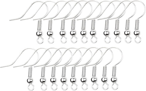 Eco-Fused 18mm Earring Hooks - 200 pcs - Coil and Ball Style Nickel-Free Ear Wires - Silver-Plated Steel- Great for DIY Earrings (18mm Earring Hoo...