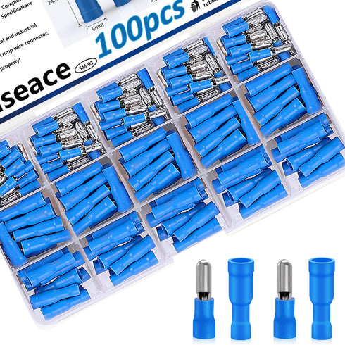 smseace 100Pcs Blue Bullet Connectors 16-14AWG Bullet wire connectors Female&Male Bullet Butt connector for Automotive Boat Stereo Industrial equi...