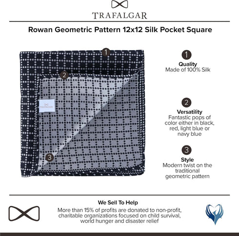 Trafalgar Men's Rowan Geometric Pattern 12x12 Silk Pocket Square...