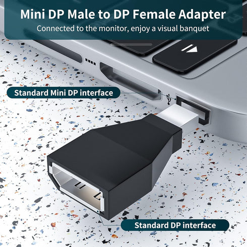 BolAAzuL Mini Displayport to DisplayPort 1.2 Converter (Male to Female, 2K 144Hz, 2-Pack), 4K 60Hz Mini DP to DP Adapter for Mac Book Pro/air/Mac ...