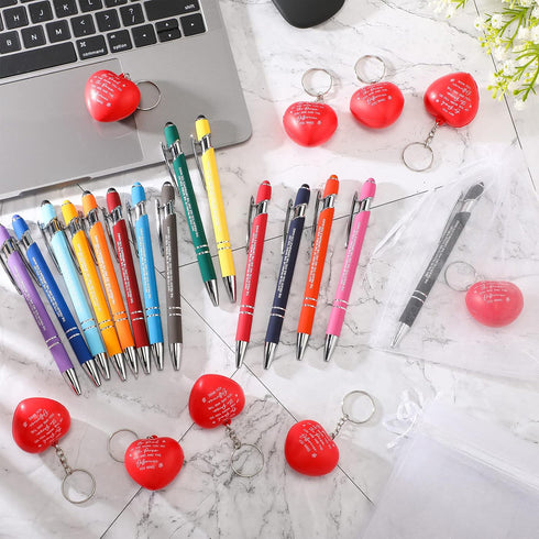 45 Pcs Employee Appreciation Gifts Ballpoint Pen with Stylus Tip Motivational Pen Heart Stress Balls Mini Foam Keychain Inspirational Gifts for Te...