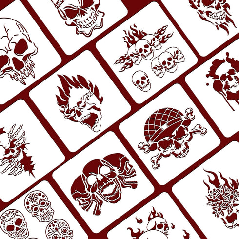 BENECREAT 12PCS Skull Pattern Plastic Drawing Templates, 12x12 Inch Halloween Theme Painting Template Stencil for Scrabooking Card Making, DIY Wal...