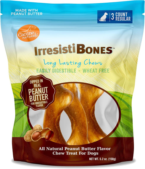 Canine Naturals IrresistiBONES Long Lasting Peanut Butter Chew - Made with Real Peanut Butter - All Natural and Easily Digestible - 3 Pack...