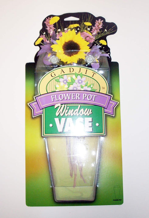 Gadjit Vinyl Window Vase Shaped Like a Flower Pot - Suctions to Windows and Mirrors, Holds Bouquet of Flower Stems and Water, Clear Flexible Vinyl...
