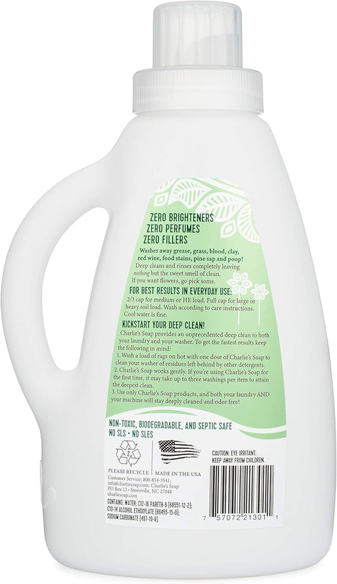 Charlie’s Soap Laundry Liquid (50 Loads, 2 Pack) Natural Deep Cleaning Hypoallergenic Laundry Detergent – Safe, Effective and Non-Toxic...