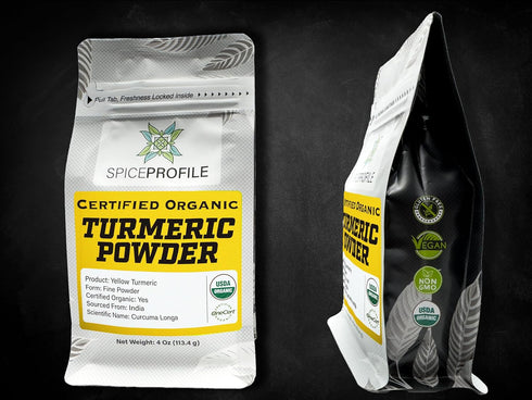 Organic Turmeric Powder (Curcumin) from India by Spice Profile | USDA Certified Organic | 4oz Resealable Pouch | Distinct Pungent Aroma, Ginger & ...