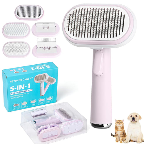 5 IN 1 Pet Grooming Brush Kit,Dog&Cat Self Cleaning Slicker Brush for Shedding.Dematting&Deshedding Dog Brush,Cat Hair Brush,Suitable for Small&La...