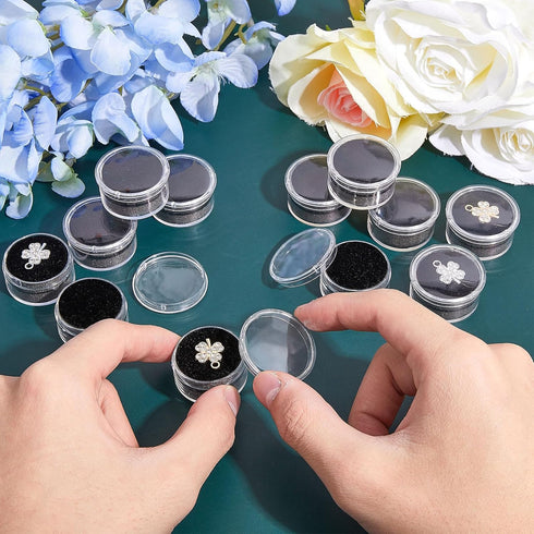 CHGCRAFT 20Pcs Black Mini Round Stone Box Plastic Nail Loose Beads Decorate Storages with Sponge Mat for Jewelry Beads Display Storage, 1.2x0.7Inc...