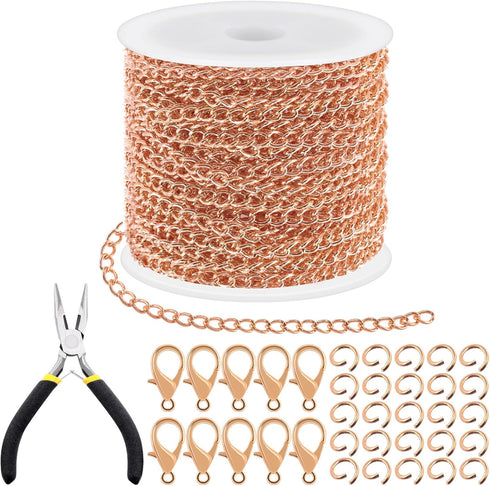 Tanstic 102Pcs 30 Feet Jewelry Making Chains Necklace Chains Bulk Cable Link Chain with 50Pcs Jump Rings, 50Pcs Lobster Clasps, Pliers for Bracele...