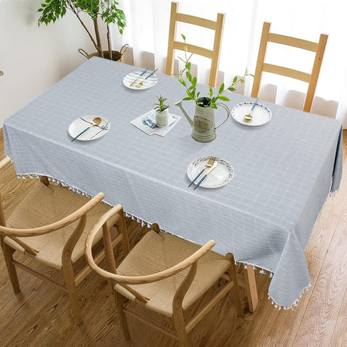 ShinyBeauty Embroidered Tablecloth - Premium Cotton Linen Farmhouse Decor for Kitchen/Dining Table, 55"x55", Grey Solid with Handmade Tassel Trim ...