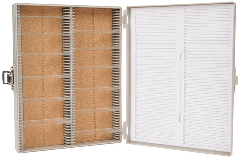Heathrow Scientific 100 Place Microscope Slide Box, Cork Lining, Nickel-Plated Clasp, Gray (8.25" Length x 7" Width x 1.3" Height)...